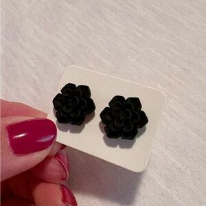 Black Floral Stud Earrings